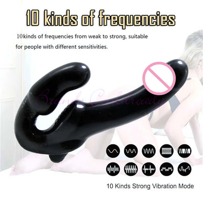 Strapless Strap-on Dildo Vibrator Strapon For Lesiban Remote Control 10 Speed Double-heads Vibe Adult Women Sex Toys